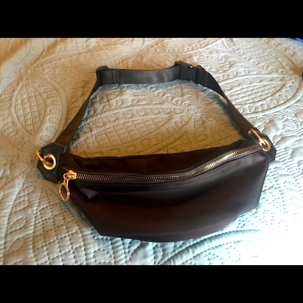Black satin Fanny pack, wear around the waist